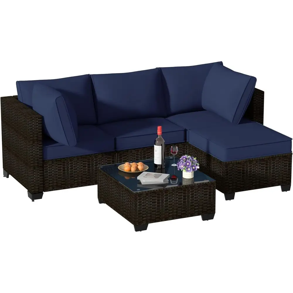 4.3 Thick Cushioned Outdoor Sectional Sofa Set with Glass Coffee Table - Heavy Duty PE Wicker Patio Furniture, 450lbs Capacity
4.3 Thick Cushioned Outdoor Sectional Sofa Set with Glass Coffee Table - Heavy Duty PE Wicker Patio Furniture, 450lbs Capacity