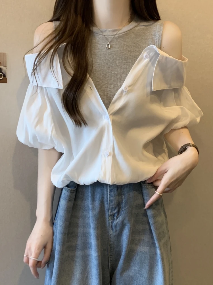 Summer New Style Women's Short Sleeve Shirt Fake Two-Piece Sweet And Spicy Shoulder Exposure plus Size Slimming Design Korean...
Summer New Style Women's Short Sleeve Shirt Fake Two-Piece Sweet And Spicy Shoulder Exposure plus Size Slimming Design Korean...