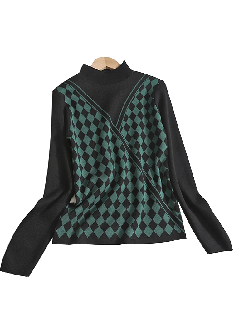 Fake 2 Piece Patchwork Checkerboard Jumper Pullover Sweater Women Clothes Long Sleeve Autumn Winter Half High Collar Loose Tops
Fake 2 Piece Patchwork Checkerboard Jumper Pullover Sweater Women Clothes Long Sleeve Autumn Winter Half High Collar Loose Tops