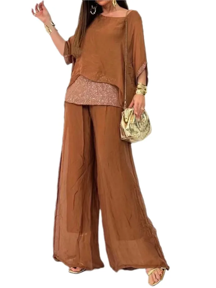 2Pcs Shiny Women's Sequin Top Wide-leg Pants Set Casual Dolman Sleeve Suit Bat Sleeve Sequin Top Wide Leg Trousers Set for Women
2Pcs Shiny Women's Sequin Top Wide-leg Pants Set Casual Dolman Sleeve Suit Bat Sleeve Sequin Top Wide Leg Trousers Set for Women