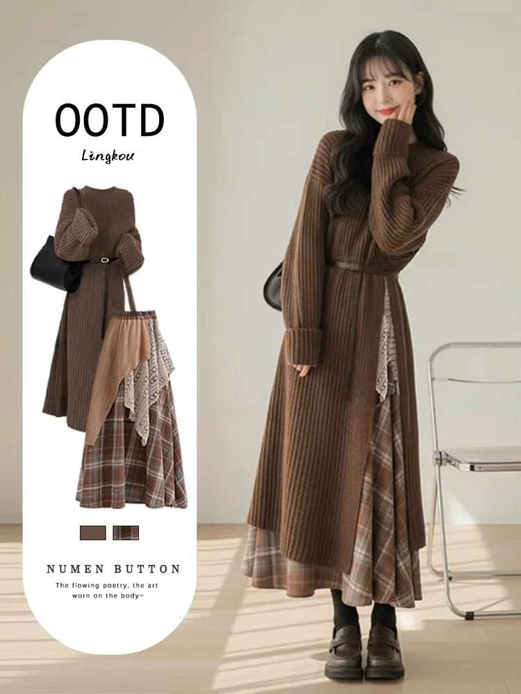 Large Size Autumn Winter Knitted Sweater And Skirt Set Women's Vintage Anti-Aging Midi Two-Piece Set High Waist Long Skirt
Large Size Autumn Winter Knitted Sweater And Skirt Set Women's Vintage Anti-Aging Midi Two-Piece Set High Waist Long Skirt