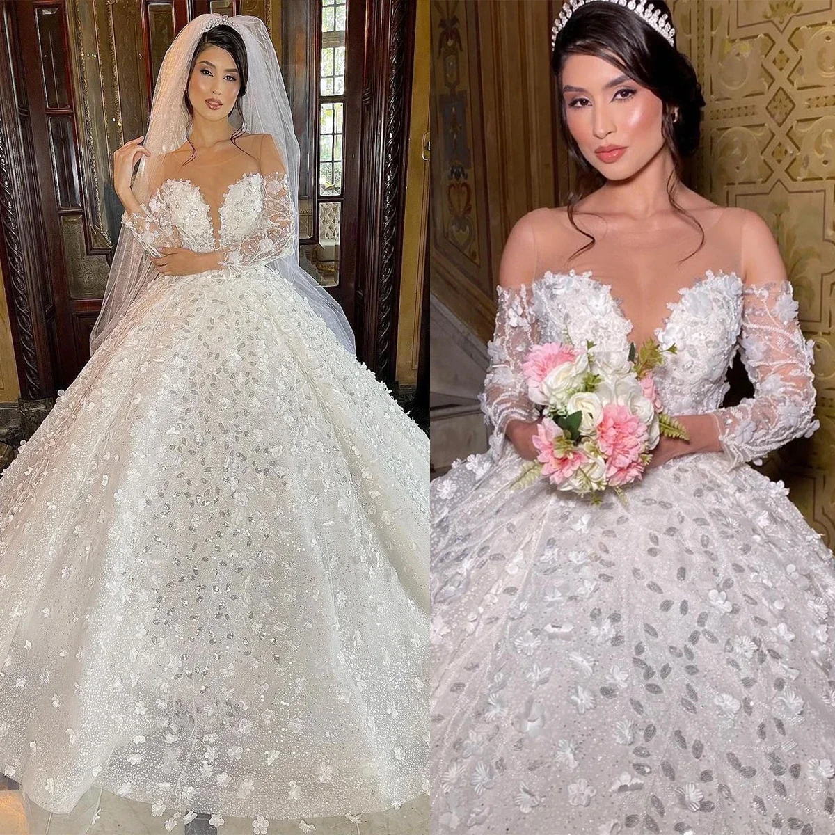 Flavinke Customized Elegant Luxury Ball Gown Wedding Dresses Long Sleeves Bridal Gowns V Neck Sequins Lace Flowers Appliques
Flavinke Customized Elegant Luxury Ball Gown Wedding Dresses Long Sleeves Bridal Gowns V Neck Sequins Lace Flowers Appliques
