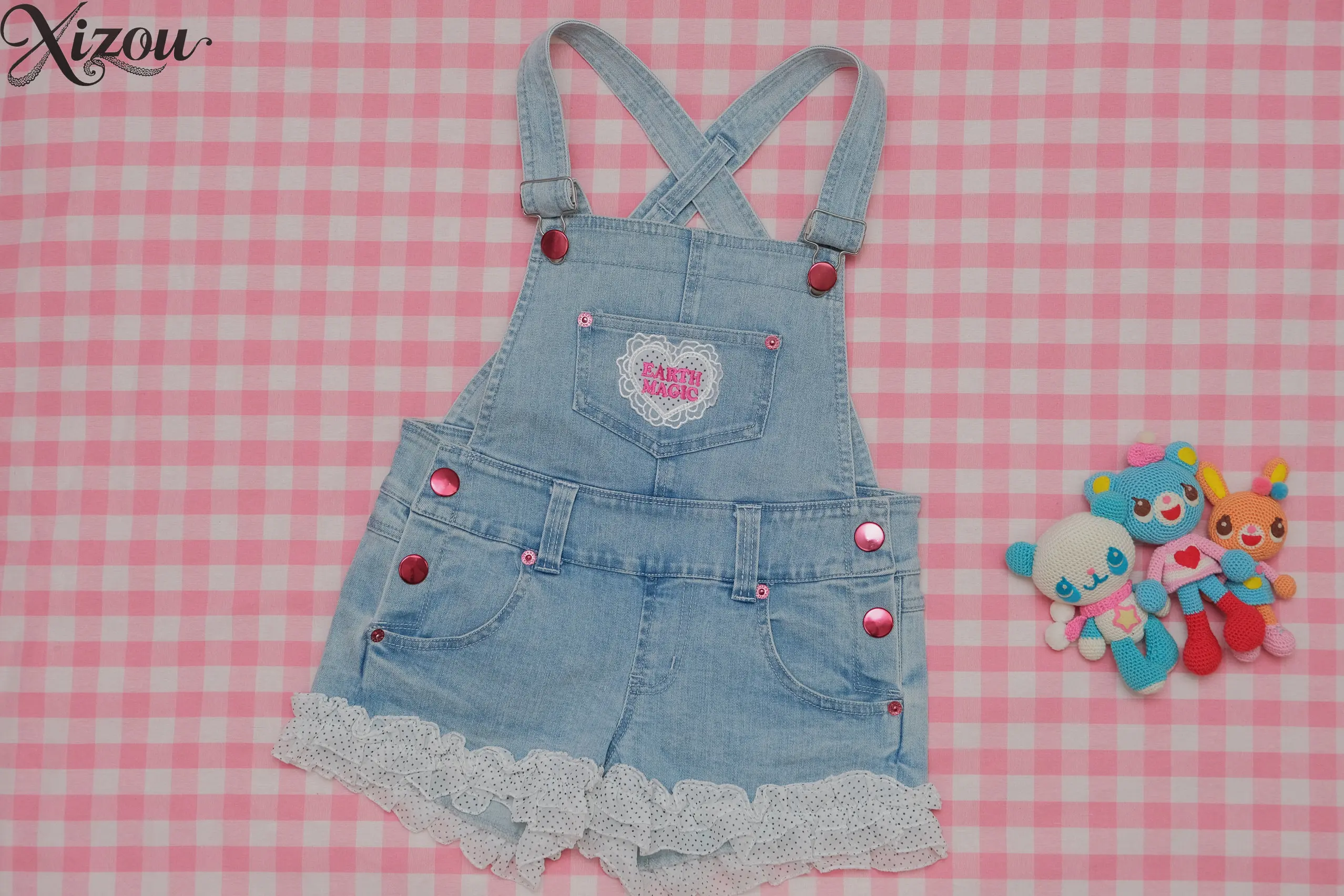 Women Light Blue Denim Overalls Shorts Polka Dot Lace Ruffle Heart Strap Kawaii Sweet Japanese Lolita Cute 2026 Summer Bottom
Women Light Blue Denim Overalls Shorts Polka Dot Lace Ruffle Heart Strap Kawaii Sweet Japanese Lolita Cute 2026 Summer Bottom