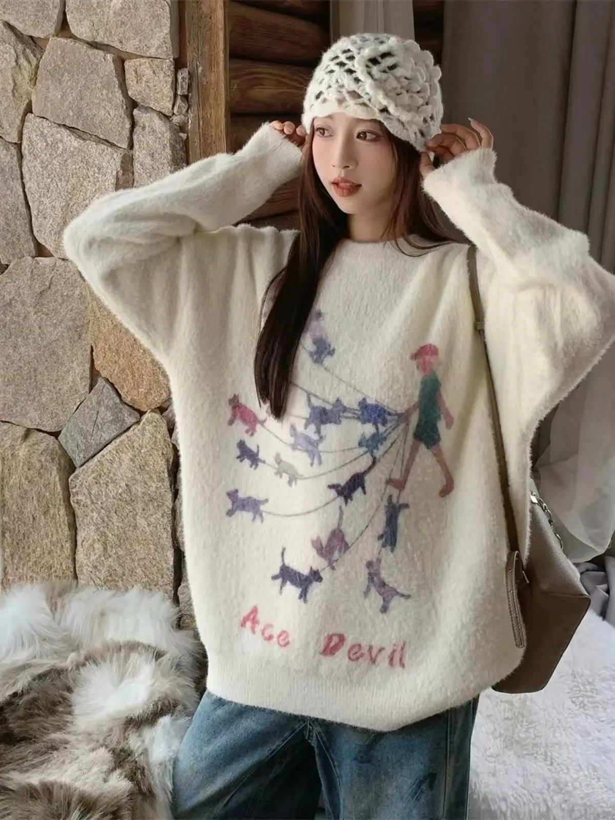 Imitation Mink Fur Cartoon Dog Knitted Sweater Women Autumn Winter New Soft Loose Slim Long-Sleeved Pullover Top
Imitation Mink Fur Cartoon Dog Knitted Sweater Women Autumn Winter New Soft Loose Slim Long-Sleeved Pullover Top