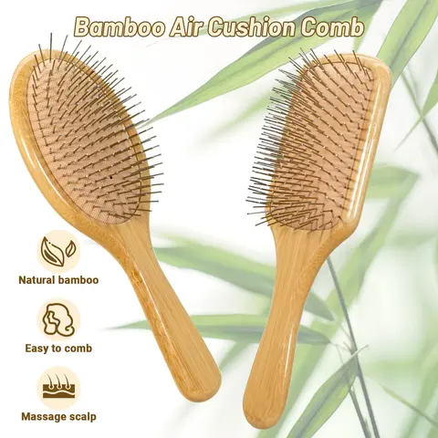 1PC Steel Needle Bamboo Hair Brush Air Cushion Detangling Hairbrush Head Massagers Scalp Styling Hair Care Tool Hair Comb