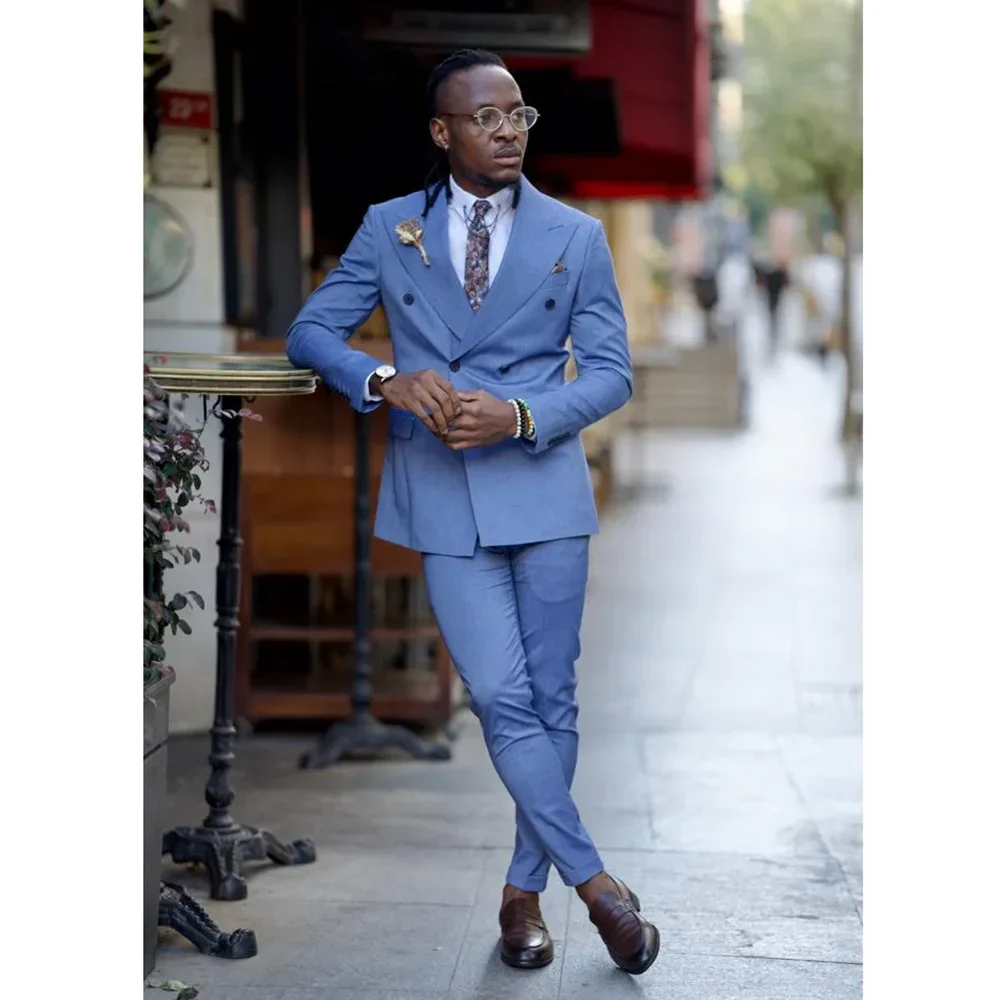 Summer Blue Men Suits Two Piece Set Chic Peak Lapel Double Breasted Suit Business Office Casual Wedding Tuxedo (Blazer+Pants)
Summer Blue Men Suits Two Piece Set Chic Peak Lapel Double Breasted Suit Business Office Casual Wedding Tuxedo (Blazer+Pants)