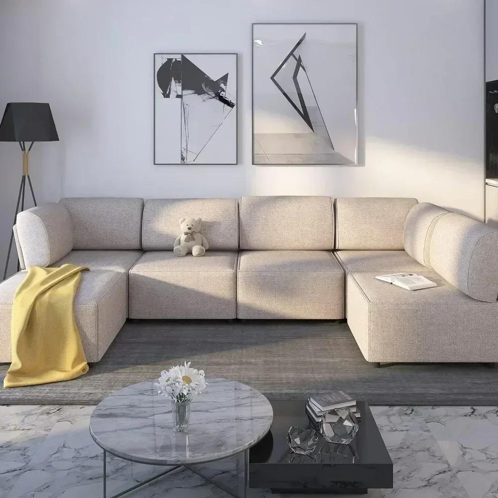 Living Room Sofa, 149-Inch U-Shaped Sectional Sofa with Ottoman, Convertible 6 Seat Sofa Bed, Linen Sectional Couch, Beige
Living Room Sofa, 149-Inch U-Shaped Sectional Sofa with Ottoman, Convertible 6 Seat Sofa Bed, Linen Sectional Couch, Beige
