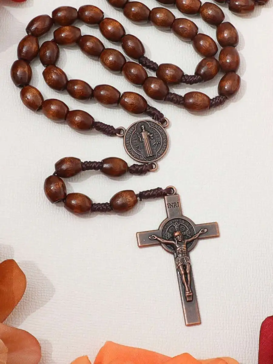 Handmade Oval Wooden Beads INRI Cross Pendant Necklace For Adults
Handmade Oval Wooden Beads INRI Cross Pendant Necklace For Adults