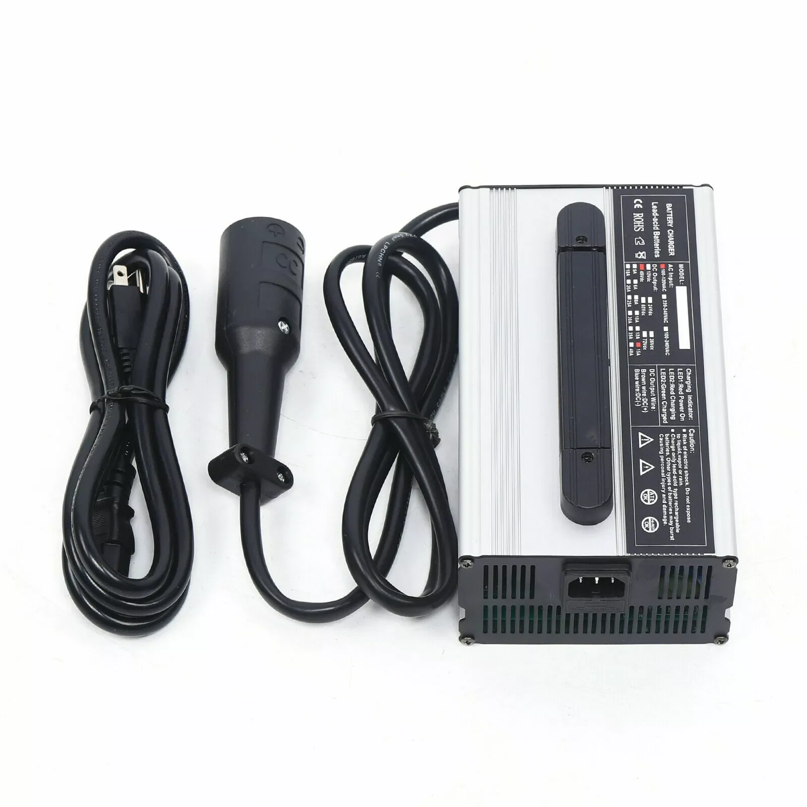 48V 15A Club Car Golf Cart Battery Charger, 3-Pin Plug, 110V Input, Universal, High Efficiency
48V 15A Club Car Golf Cart Battery Charger, 3-Pin Plug, 110V Input, Universal, High Efficiency