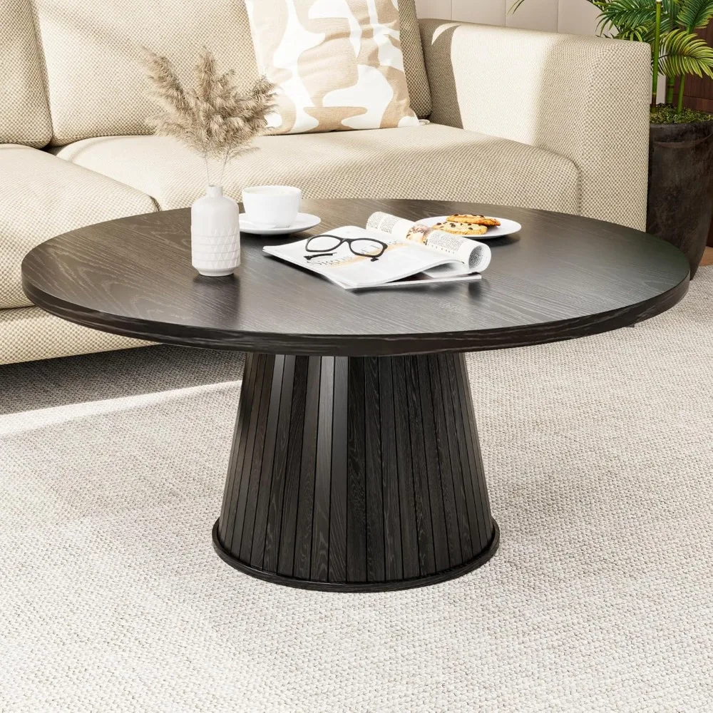 Round Black Coffee Table, Mid Century Modern Wood Coffee Table, Fluted Circle Center Table for Living Room, 31.5 Inches, Rustic
Round Black Coffee Table, Mid Century Modern Wood Coffee Table, Fluted Circle Center Table for Living Room, 31.5 Inches, Rustic
