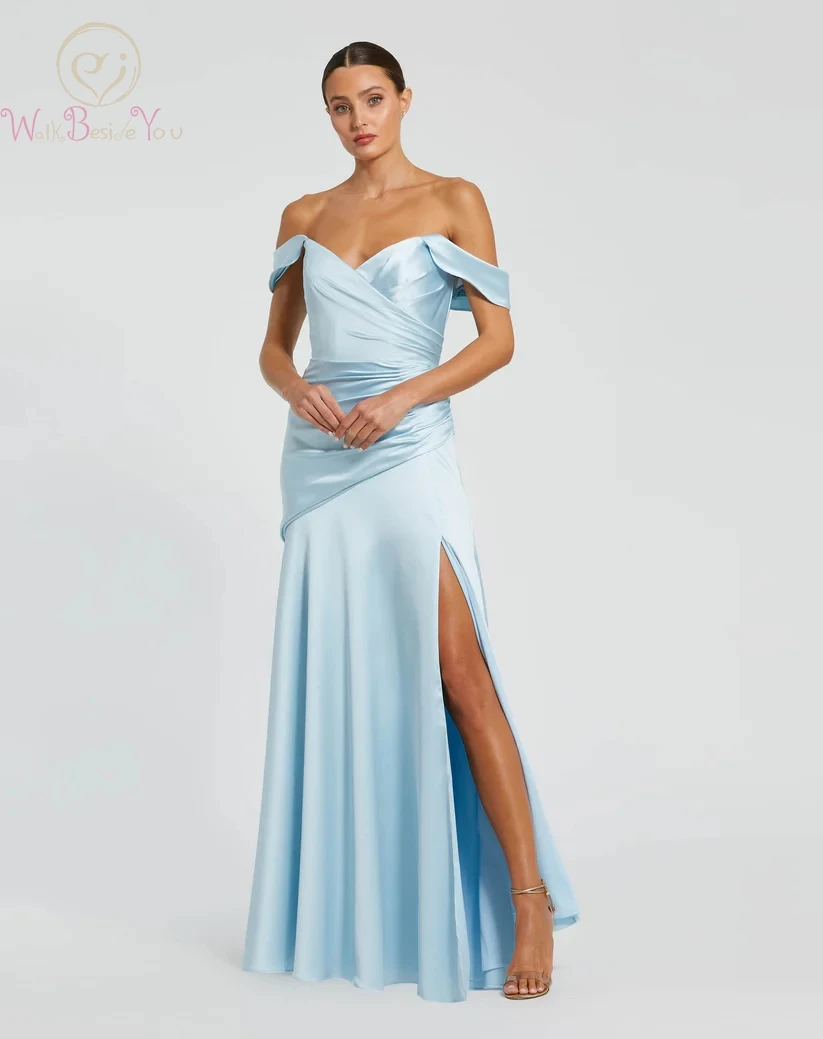Sky Blue Satin Off The Shoulder Crossover Prom Gowns Pleats with Split Mermaid Long Floor Length Evening Gowns Custom Made
Sky Blue Satin Off The Shoulder Crossover Prom Gowns Pleats with Split Mermaid Long Floor Length Evening Gowns Custom Made