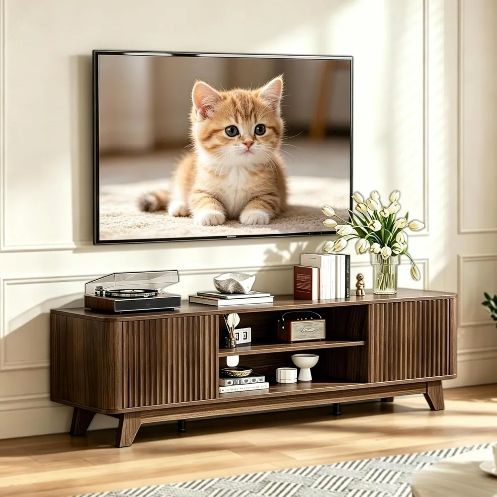 58.6" TV Stand Up for 70 Inch TV, Mid Century Entertainment Center with Fluted Sliding Doors and Open Storage, Customized
58.6" TV Stand Up for 70 Inch TV, Mid Century Entertainment Center with Fluted Sliding Doors and Open Storage, Customized