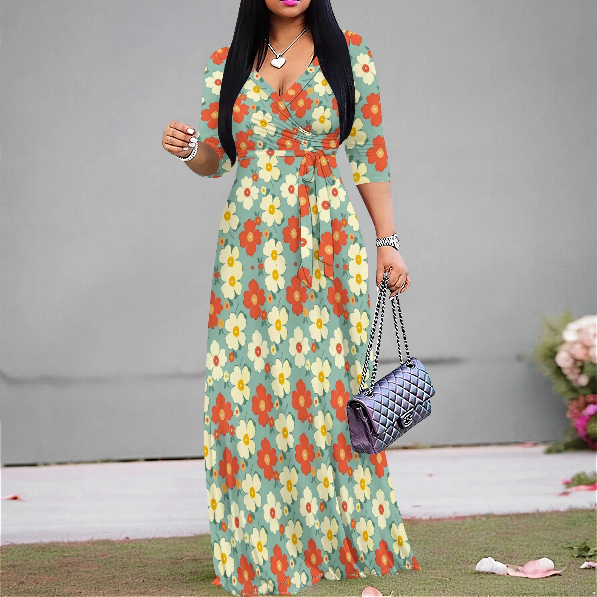 Vintage Flowers Graphics Dresses for Women Casual Sexy V Neck 3/4 Sleeves Fashion Dress Ruched Belted Trendy Maxi Dress
Vintage Flowers Graphics Dresses for Women Casual Sexy V Neck 3/4 Sleeves Fashion Dress Ruched Belted Trendy Maxi Dress