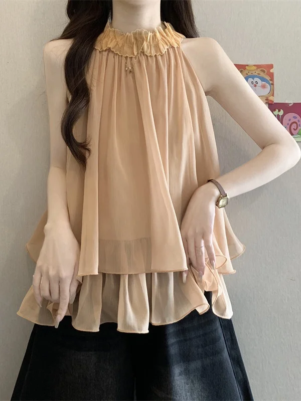 Gentle Wind Loose Fit Sleeveless Women's Shirt Neck Hanging Hemline Design Summer Slimming Chiffon Top Fashionable Unique
Gentle Wind Loose Fit Sleeveless Women's Shirt Neck Hanging Hemline Design Summer Slimming Chiffon Top Fashionable Unique