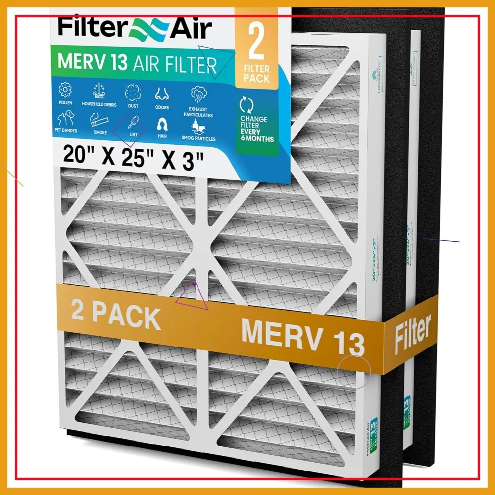 MERV 13 Pleated Air Filter 20x25x3, 2 Pack with Black Sealing Gasket, Replacement for Whole House Return Grille
MERV 13 Pleated Air Filter 20x25x3, 2 Pack with Black Sealing Gasket, Replacement for Whole House Return Grille