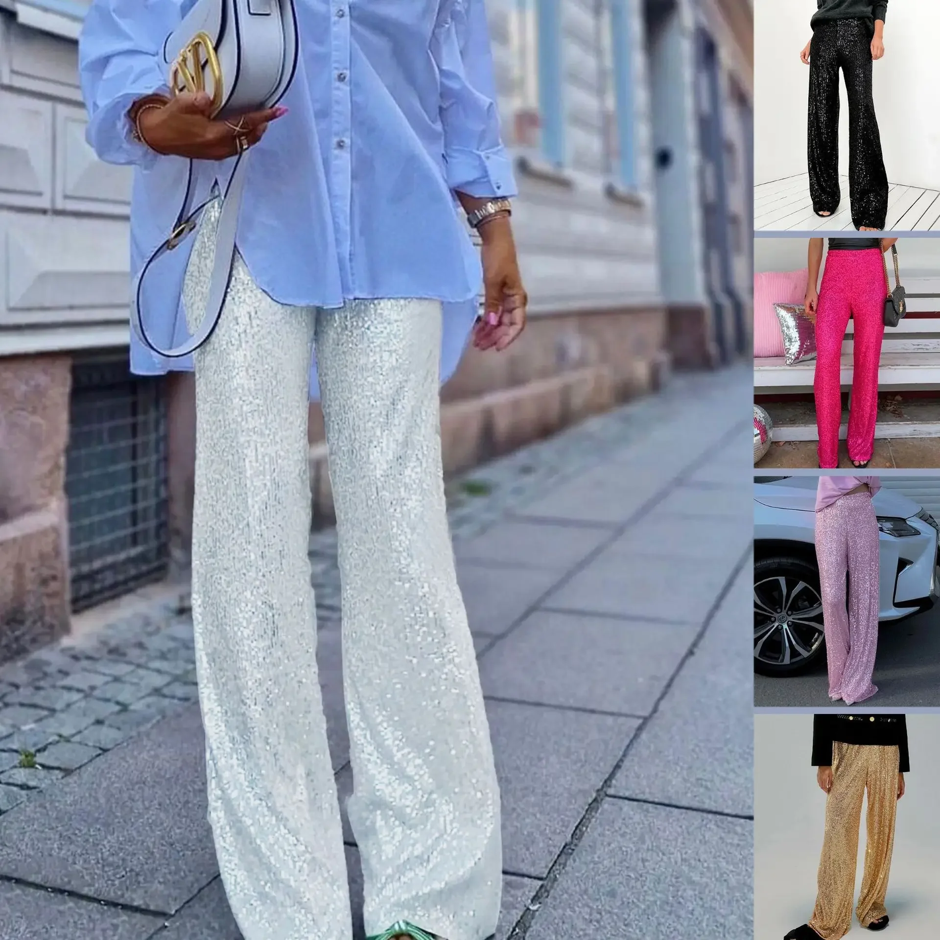 New Women's Trousers Solid Color Sequin Fashionable Casual Straight Leg Pants for Women
New Women's Trousers Solid Color Sequin Fashionable Casual Straight Leg Pants for Women