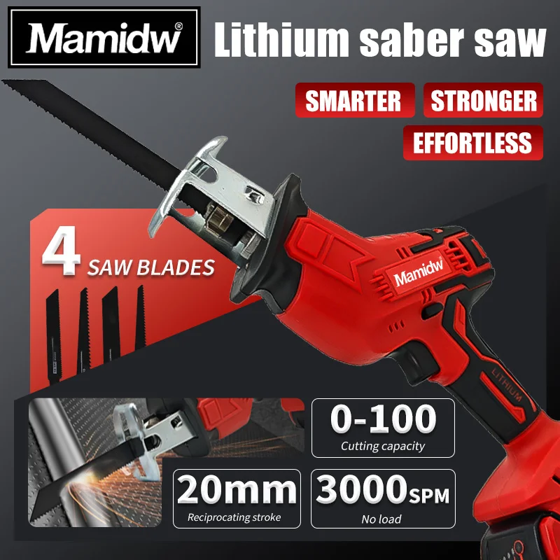 Cordless Electric Reciprocating Saw Wood Metal Cutting Saw(no battery) with 4 Saw Blades Portable Saw For Milwauke 18v Battery
Cordless Electric Reciprocating Saw Wood Metal Cutting Saw(no battery) with 4 Saw Blades Portable Saw For Milwauke 18v Battery