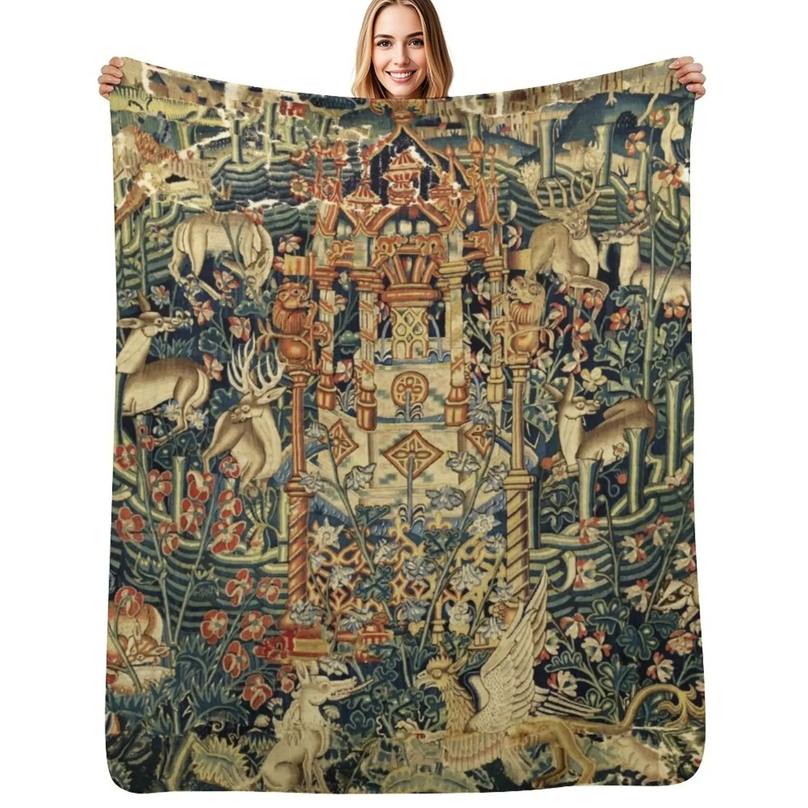 SOURCE OF LIFE Verdure with Forest Animals in Private Garden, Floral Medieval Tapesty Throw Blanket Sofas Bed Stuffeds Blankets
SOURCE OF LIFE Verdure with Forest Animals in Private Garden, Floral Medieval Tapesty Throw Blanket Sofas Bed Stuffeds Blankets