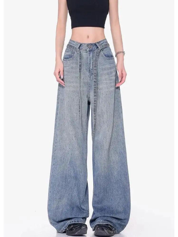 Retro Street Style Wide Leg Pants Niche Design Floor Length Pants High Waisted Loose Jeans For Women
Retro Street Style Wide Leg Pants Niche Design Floor Length Pants High Waisted Loose Jeans For Women