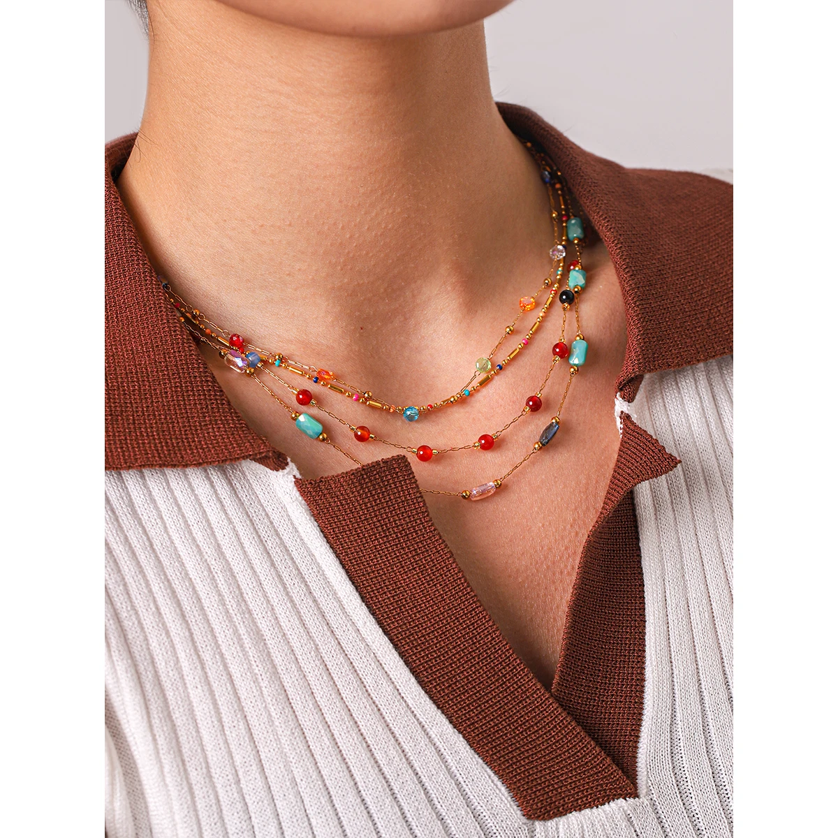 Boho Style Colorful Natural Stone Beaded Necklace For Women 18K Gold Plated Stainless Steel Bead Chain Adjustable Jewelry Gift
Boho Style Colorful Natural Stone Beaded Necklace For Women 18K Gold Plated Stainless Steel Bead Chain Adjustable Jewelry Gift