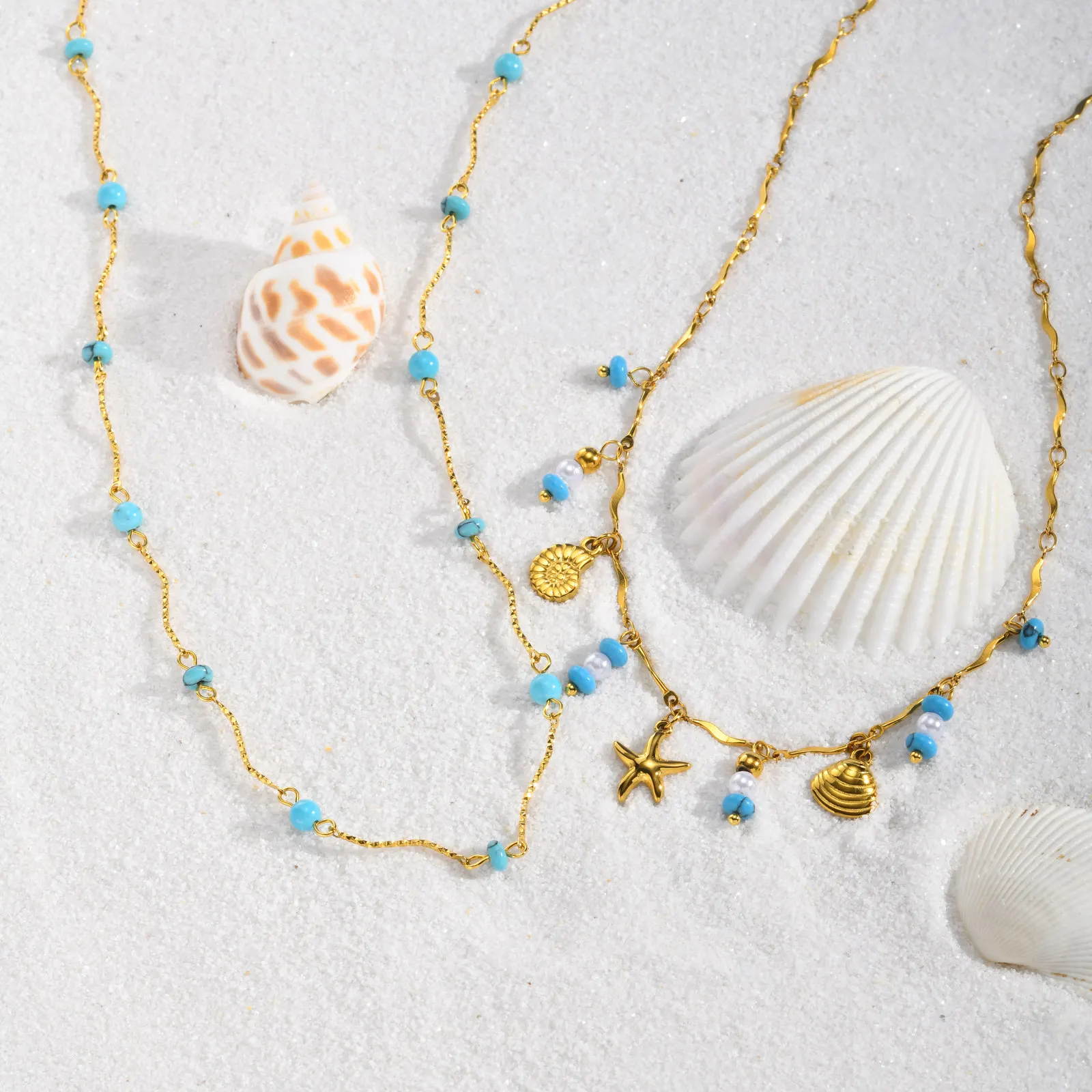 Vnox Boho Gold Plated Turquoise Imitation Pearl Wave Necklace for Women Seashells Conch Starfish Charms Choker Holiday Jewelry
Vnox Boho Gold Plated Turquoise Imitation Pearl Wave Necklace for Women Seashells Conch Starfish Charms Choker Holiday Jewelry