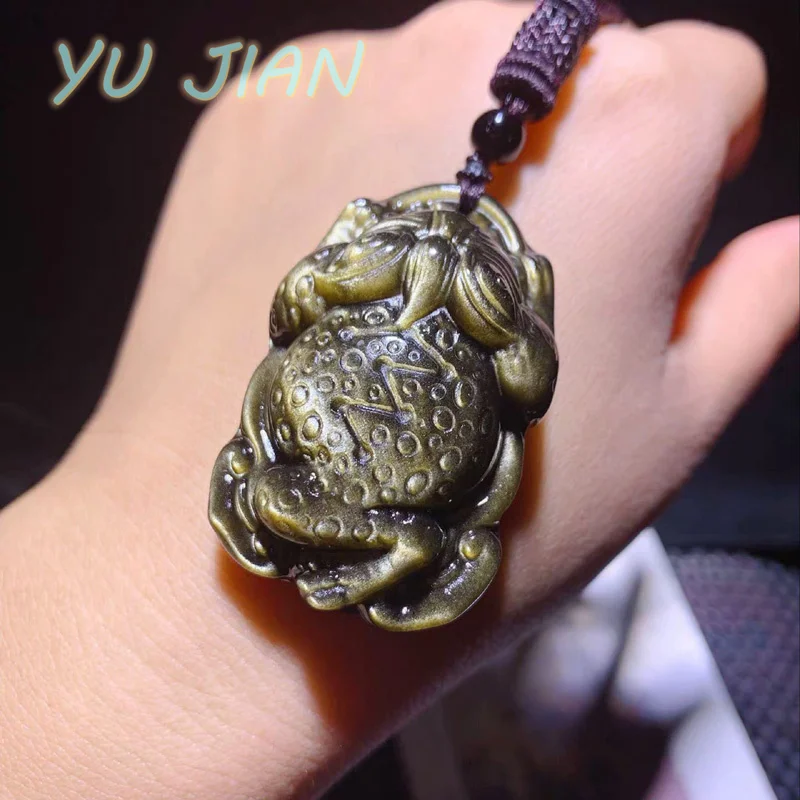 Natural Gold-Obsidian Pendant Lucky Jewellry Hand-carved Charm Golden Toad Necklace Mean Health Longevity Fortune Fine Jewelry
Natural Gold-Obsidian Pendant Lucky Jewellry Hand-carved Charm Golden Toad Necklace Mean Health Longevity Fortune Fine Jewelry