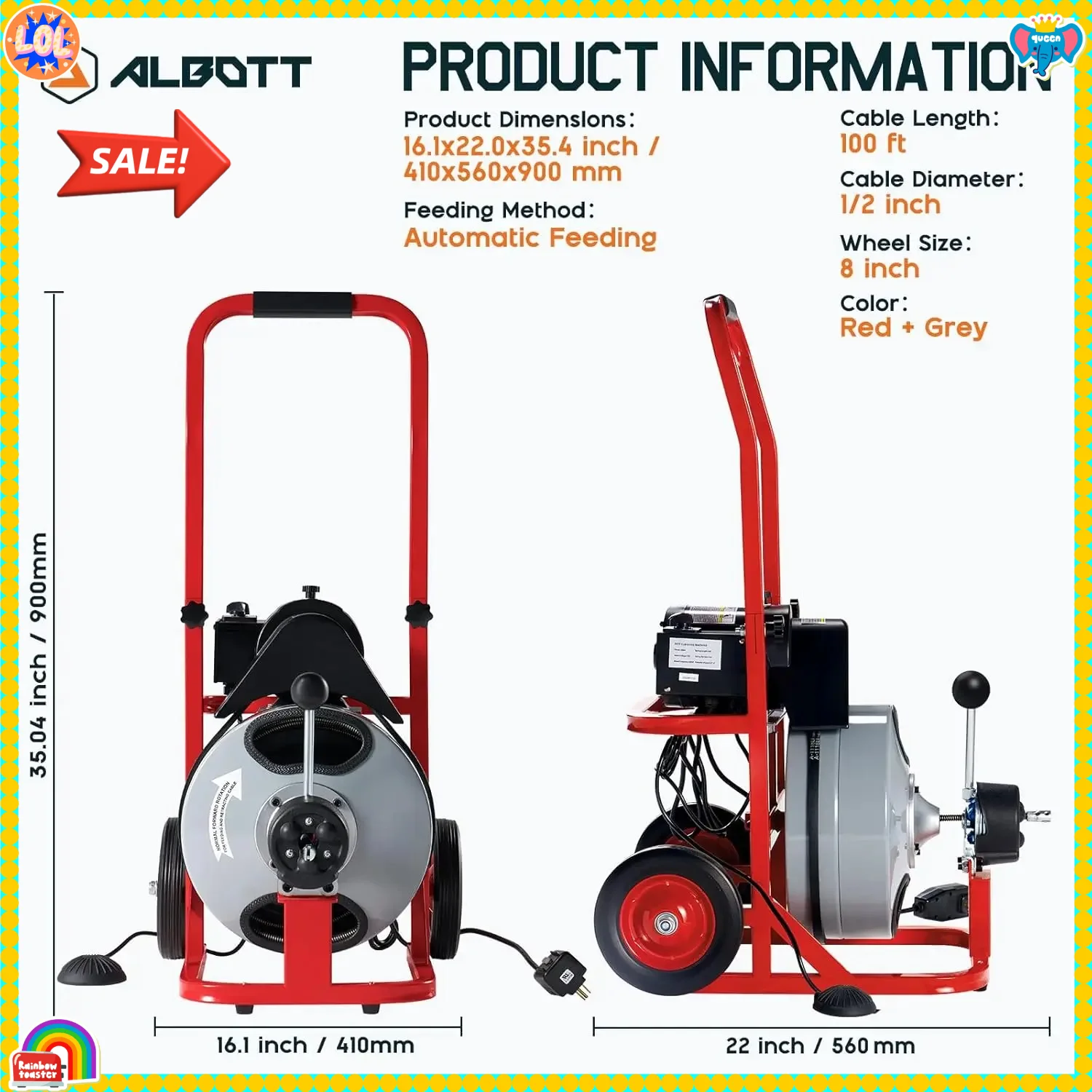 Bestseller100 FT x 1/2 inch Electric Drain Cleaner Machine with Auto-Feed & 10 Cutters, Sewer Snake Auger for 1–4 Inch Pipes, Fo
Bestseller100 FT x 1/2 inch Electric Drain Cleaner Machine with Auto-Feed & 10 Cutters, Sewer Snake Auger for 1–4 Inch Pipes, Fo