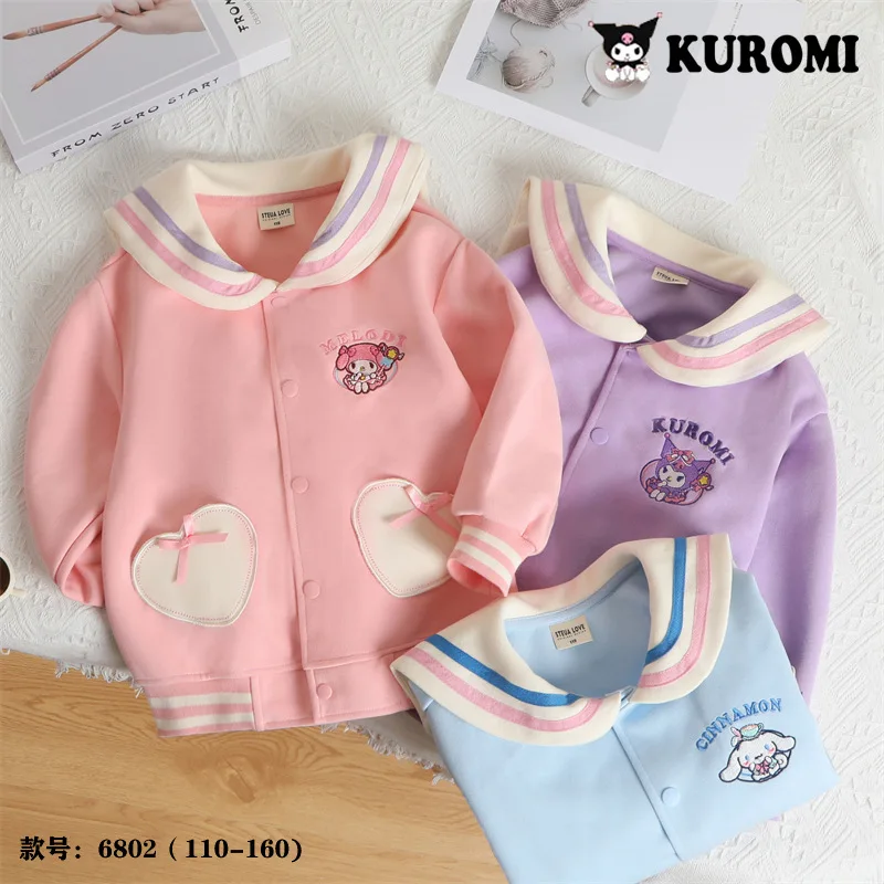 Куртка для девочек с рисунком аниме Sanrios My Melody, топы с лацканами Cinnamoroll Kuromi, весна-осень, куртка, бейсбольная модная детская одежда
Куртка для девочек с рисунком аниме Sanrios My Melody, топы с лацканами Cinnamoroll Kuromi, весна-осень, куртка, бейсбольная модная детская одежда