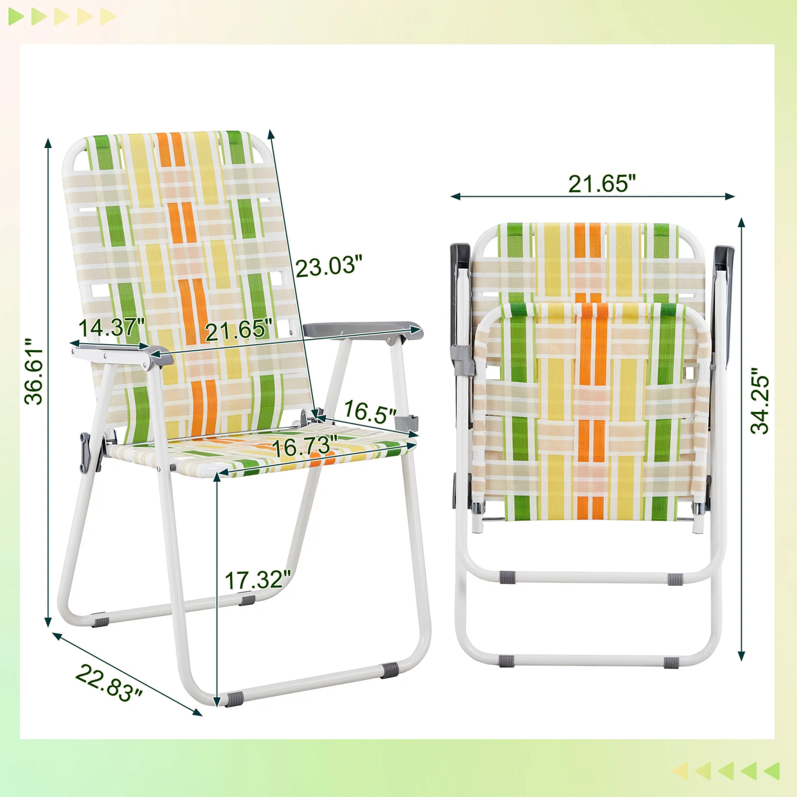 2Pcs Seat Height 17 "Width 18" Deep 17 "Yellow Green, Iron Beach Chair PP Webbing 120kg
2Pcs Seat Height 17 "Width 18" Deep 17 "Yellow Green, Iron Beach Chair PP Webbing 120kg