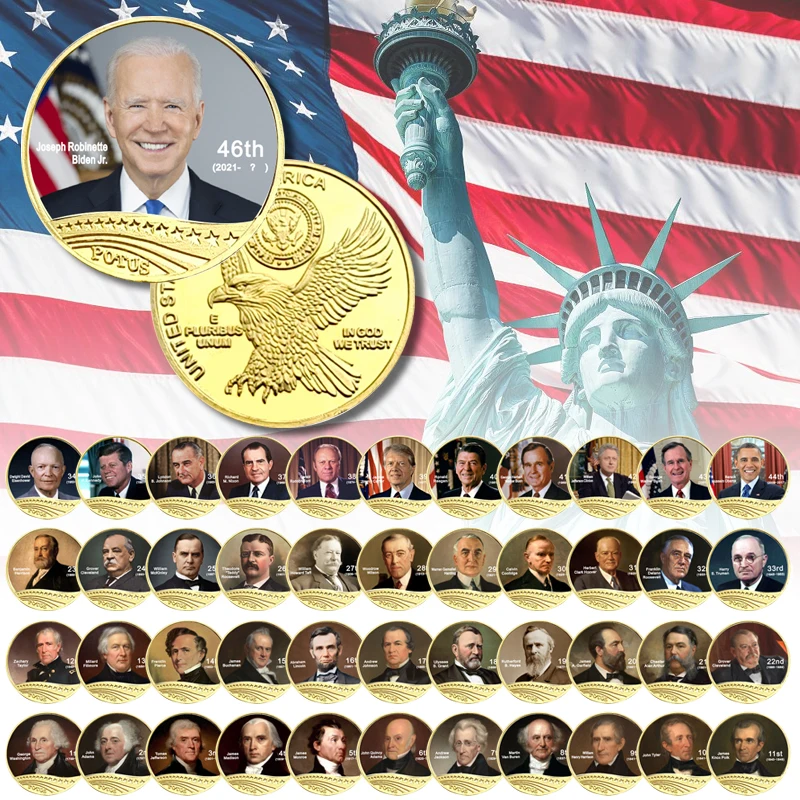 All 46 US Presidents Commemorative Coin Set Full Set Colorized Gold Plated Challenge Coins Souvenir Gift for Father Collection
All 46 US Presidents Commemorative Coin Set Full Set Colorized Gold Plated Challenge Coins Souvenir Gift for Father Collection