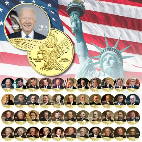 All 46 US Presidents Commemorative Coin Set Full Set Colorized Gold Plated Challenge Coins Souvenir Gift for Father Collection