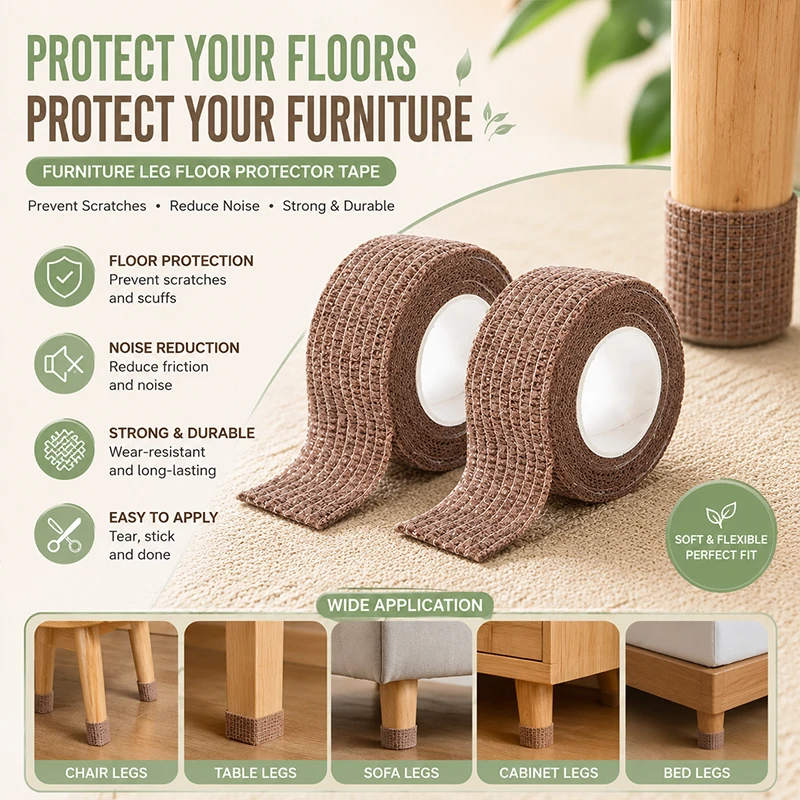 Floor Protector Tape for Furniture Legs Non-Slip Quiet Adhesive Strips for Chair & Sofa Feet
Floor Protector Tape for Furniture Legs Non-Slip Quiet Adhesive Strips for Chair & Sofa Feet