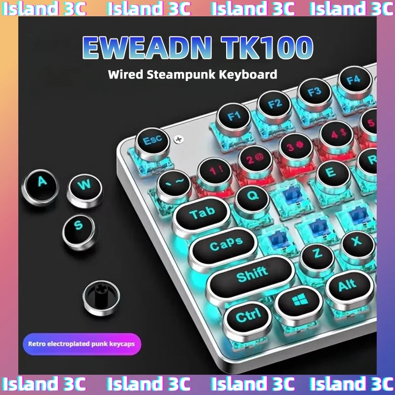 EWEADN TK100 Typewriter Mechanical Keyboard 104Keys Gaming Punk Round Keycaps LED Backlit MM Knob Esports Laptop PC Accessories
EWEADN TK100 Typewriter Mechanical Keyboard 104Keys Gaming Punk Round Keycaps LED Backlit MM Knob Esports Laptop PC Accessories