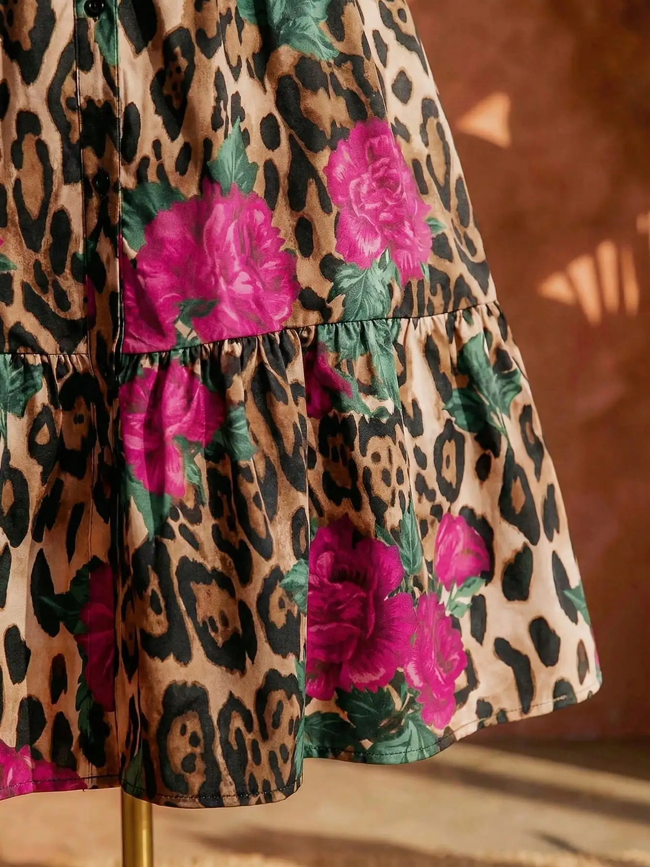 Leopard And Floral Print Puff Sleeve Shirt Dress For Women
Leopard And Floral Print Puff Sleeve Shirt Dress For Women