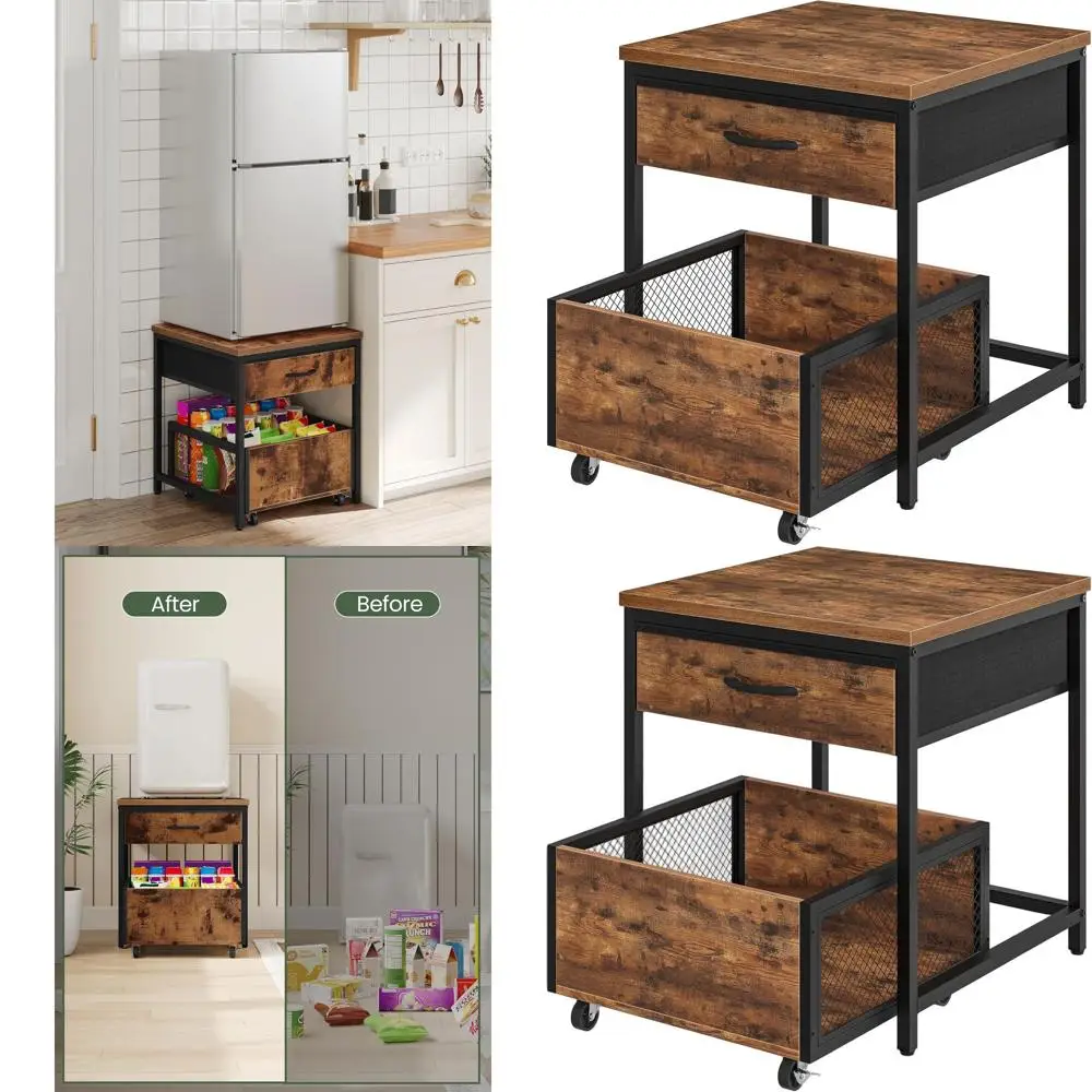 19.7 Square Side Table with Storage, Mobile Basket Cart, Nightstand for Living Room, Bedroom, Rustic Brown and Black
19.7 Square Side Table with Storage, Mobile Basket Cart, Nightstand for Living Room, Bedroom, Rustic Brown and Black