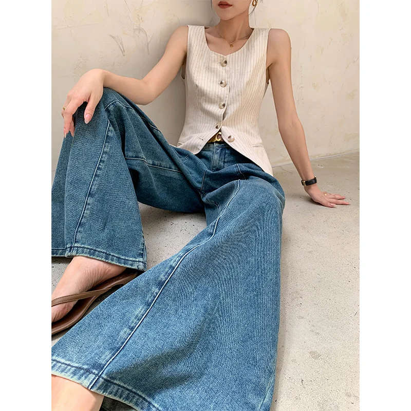 Blue Flare Pants High Waist Jeans Women 2023 Autumn Korean Retro Loose Design Slimming Wide Leg Trousers Slight Strech Splicing
Blue Flare Pants High Waist Jeans Women 2023 Autumn Korean Retro Loose Design Slimming Wide Leg Trousers Slight Strech Splicing