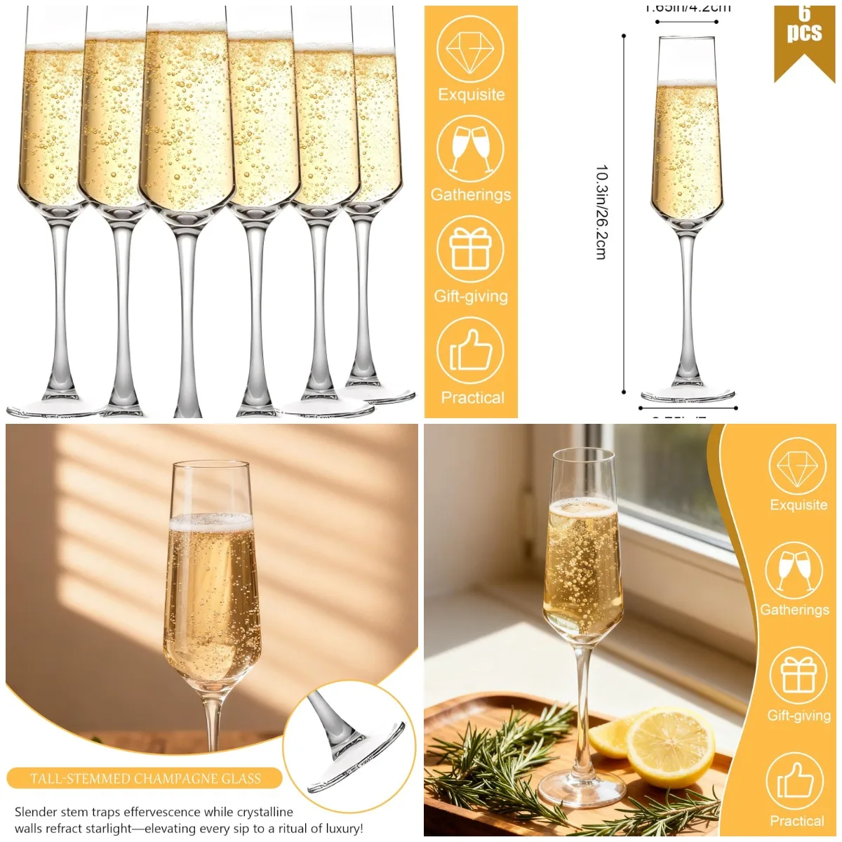 6PCS Clear Glass Champagne Flutes Set, 6.9oz - Elegant for Weddings, Birthdays, Christmas Celebrations
6PCS Clear Glass Champagne Flutes Set, 6.9oz - Elegant for Weddings, Birthdays, Christmas Celebrations