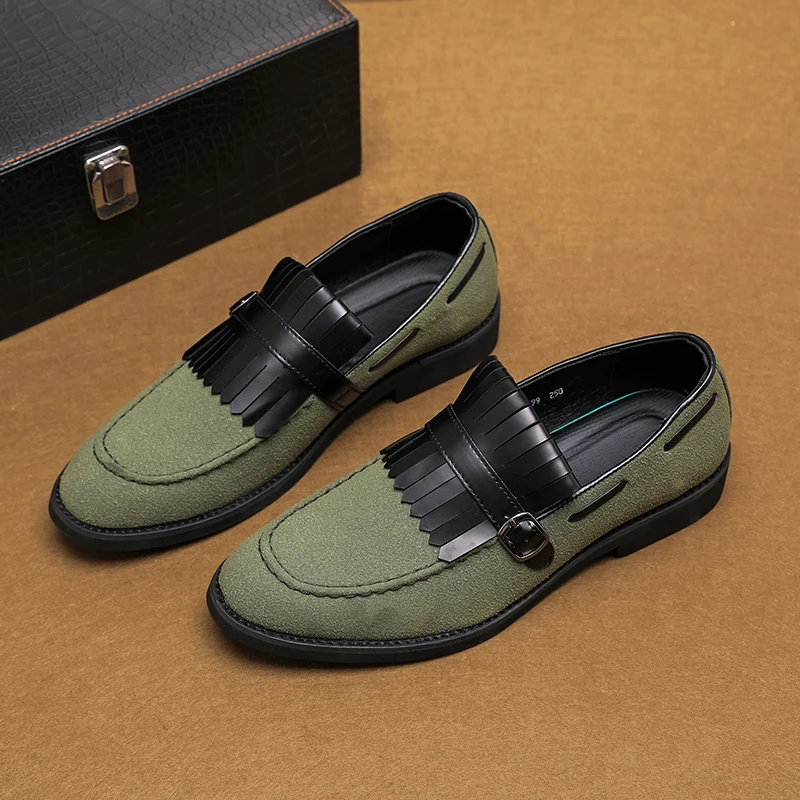 New Beige Loafers for Men Flock Round Toe Tassels Green Slip-On Dress Shoes Handmade Size 38-48 Mens Shoes
New Beige Loafers for Men Flock Round Toe Tassels Green Slip-On Dress Shoes Handmade Size 38-48 Mens Shoes