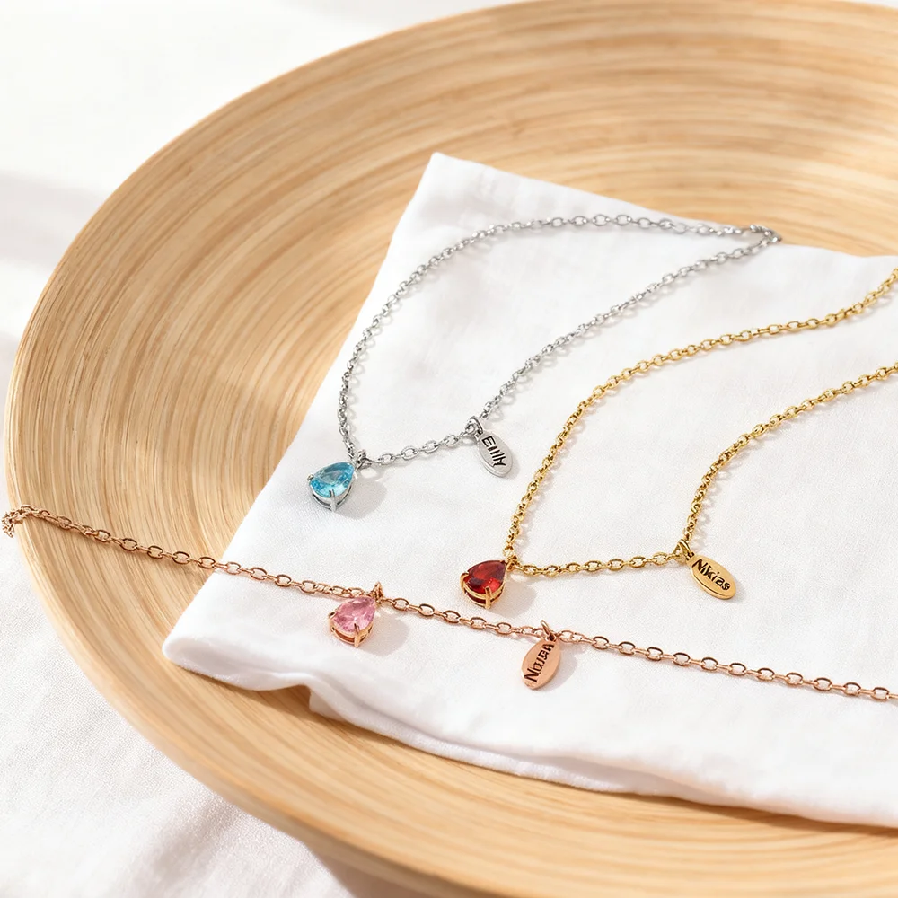 Ожерелье с именем на заказ, персонализированный кулон с камнем в виде капли, овальная бирка с гравировкой, ювелирное изделие, подарок на День святого Валентина, Рождество
Ожерелье с именем на заказ, персонализированный кулон с камнем в виде капли, овальная бирка с гравировкой, ювелирное изделие, подарок на День святого Валентина, Рождество