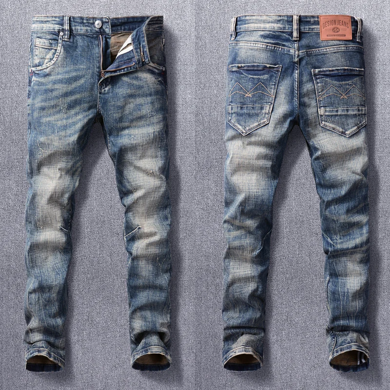 Джинсы мужские в стиле ретро, модные дизайнерские рваные Брюки Slim Fit, эластичные брюки из денима, винтажные повседневные штаны, черные синие
Джинсы мужские в стиле ретро, модные дизайнерские рваные Брюки Slim Fit, эластичные брюки из денима, винтажные повседневные штаны, черные синие