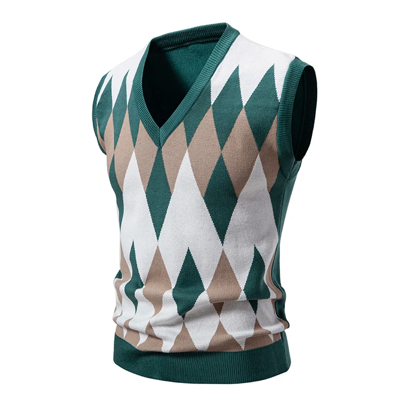 New Spring Men's Casual Sweater Vest Fashion Diamond Color Block Vests V Neck Sleeveless Knitted Comfortable Vests Preppy-style
New Spring Men's Casual Sweater Vest Fashion Diamond Color Block Vests V Neck Sleeveless Knitted Comfortable Vests Preppy-style