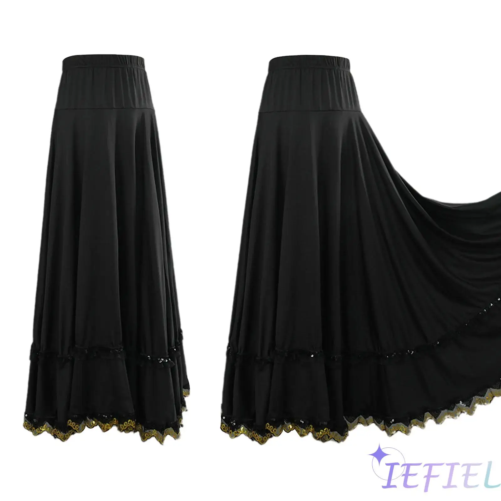 Women Ballroom Dance Skirt Elastic High Waist Ruffled Lace Trim Full Circle Long Skirt for Square Dance Ethnic Dance Flamenco
Women Ballroom Dance Skirt Elastic High Waist Ruffled Lace Trim Full Circle Long Skirt for Square Dance Ethnic Dance Flamenco