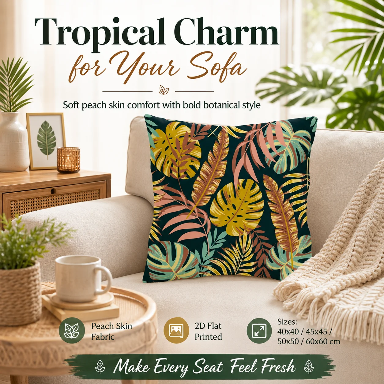 Tropical Palm Leaf Pillowcase 2D Flat Printed Peach Skin Pillow Cover Summer Jungle Monstera Cushion Case for Sofa Living Room
Tropical Palm Leaf Pillowcase 2D Flat Printed Peach Skin Pillow Cover Summer Jungle Monstera Cushion Case for Sofa Living Room
