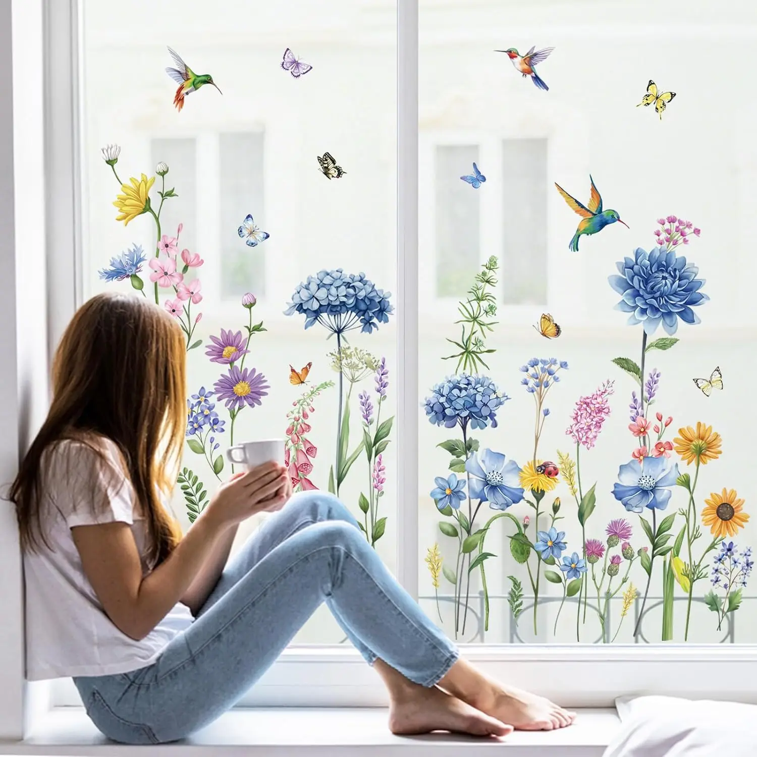 Summer Garden Window Clings Hummingbird Floral Butterfly Glass Decal Anti Collision Double-Side Static Stickers for Home
Summer Garden Window Clings Hummingbird Floral Butterfly Glass Decal Anti Collision Double-Side Static Stickers for Home