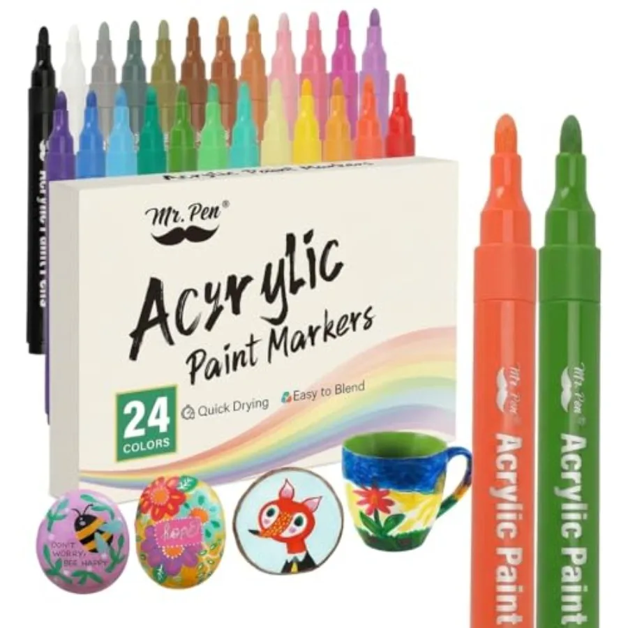 - Acrylic Paint Markers, 24 Pack, Colorful, Paint Pens for Rock, Fabric, Wood, Glass, Craft, Decoration, Stocking Stuffers, Scr
- Acrylic Paint Markers, 24 Pack, Colorful, Paint Pens for Rock, Fabric, Wood, Glass, Craft, Decoration, Stocking Stuffers, Scr