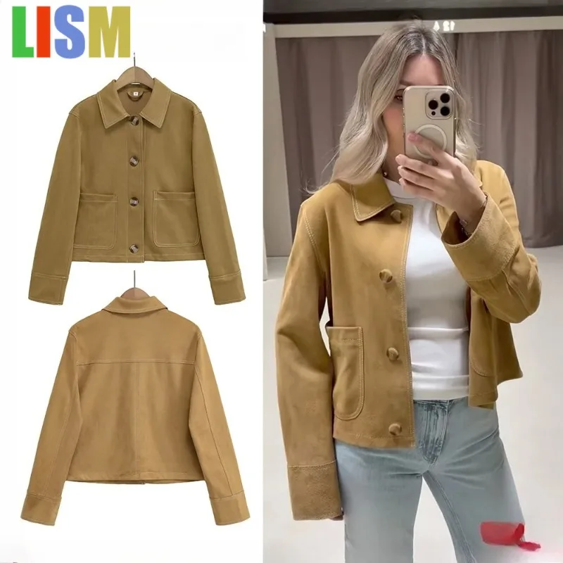 LISM Women Brown Suede Jacket with Front Patch Pockets Elegant Relaxtion Outwear 2025 New in Lapel Collar Long Sleeves Jacket
LISM Women Brown Suede Jacket with Front Patch Pockets Elegant Relaxtion Outwear 2025 New in Lapel Collar Long Sleeves Jacket