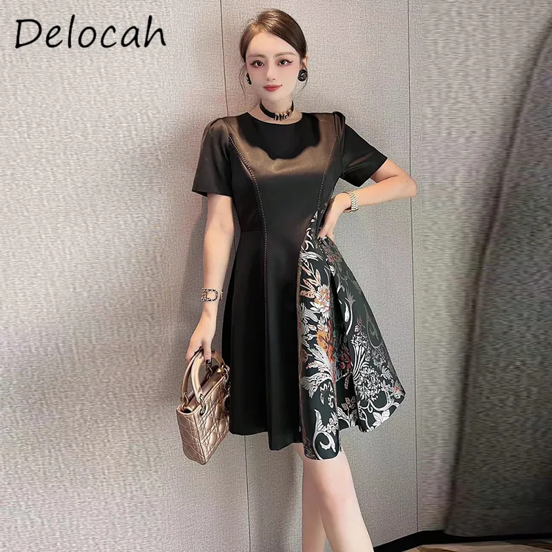 Deloach High-Quality Fashion Design Women's Round Neck Jacquard Splicing Short Sleeve Slim Fit Temperament Mini S-5XLDress
Deloach High-Quality Fashion Design Women's Round Neck Jacquard Splicing Short Sleeve Slim Fit Temperament Mini S-5XLDress