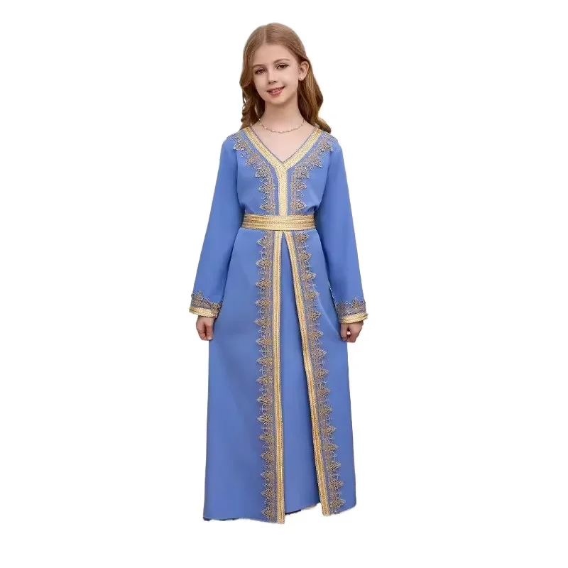 Muslim Arab Girls Lace Dress Long Sleeve Abaya Robe V Neck with Belt Children's Luxury Maxi Dress Cosplay Turkish Dubai Ramadan
Muslim Arab Girls Lace Dress Long Sleeve Abaya Robe V Neck with Belt Children's Luxury Maxi Dress Cosplay Turkish Dubai Ramadan