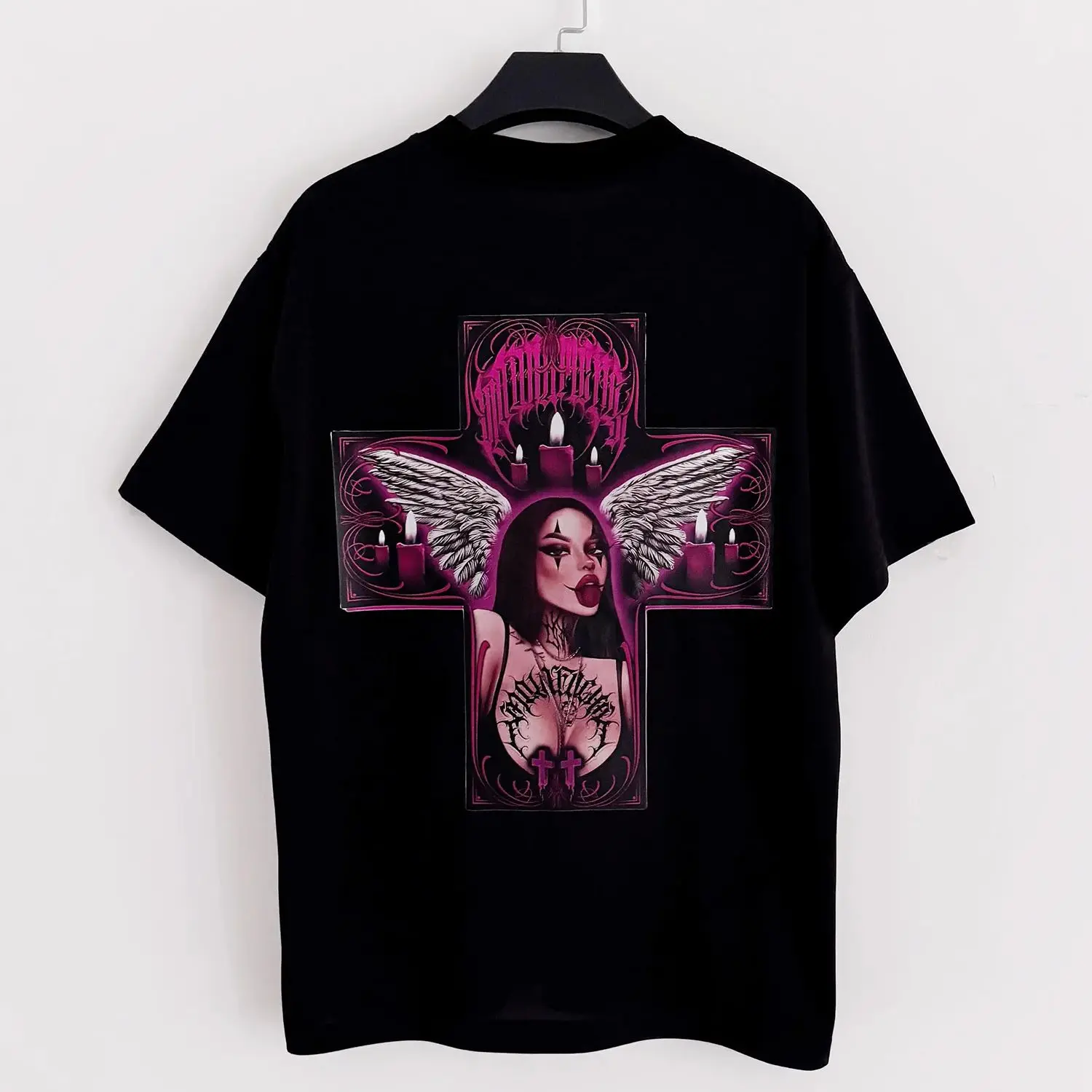 Street Style Graphic T-Shirt - Men's Gothic Angel Loose Fit Black Round Neck Casual Summer Tee Trendy Couple Outfit
Street Style Graphic T-Shirt - Men's Gothic Angel Loose Fit Black Round Neck Casual Summer Tee Trendy Couple Outfit
