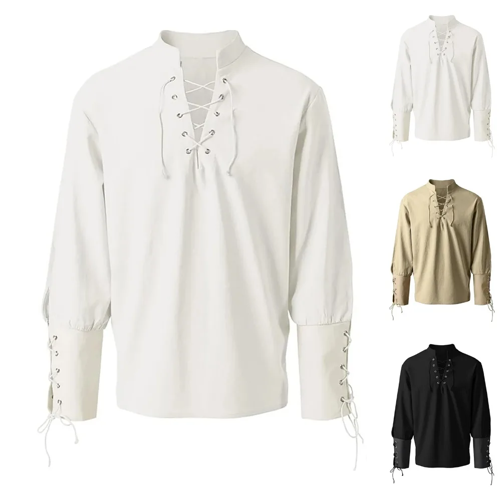 Mens Medieval Pirate Shirt Gothic Long Sleeve Renaissance Blouse, Vintage Lace Up Poet Shirt for Cosplay Costume
Mens Medieval Pirate Shirt Gothic Long Sleeve Renaissance Blouse, Vintage Lace Up Poet Shirt for Cosplay Costume